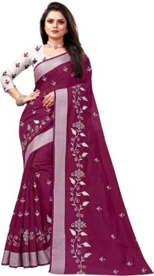 valida Embroidered Bollywood Chanderi, Cotton Blend Saree(Purple)