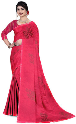 SURUCHI FASHION Floral Print Saree with Attached Blouse Chiffon Saree(Pink)
