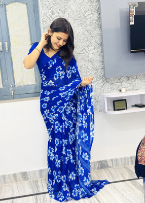 TELIRAJ.FASHION. Printed Bollywood Georgette Saree(Blue)