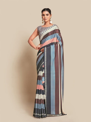 Fabian Fashion Digital Print Bollywood Satin, Silk Blend Saree(Grey)
