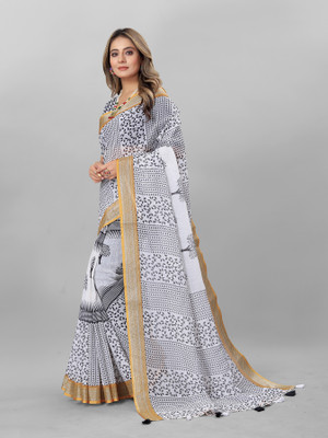 VERCO Printed Bollywood Cotton Linen Saree(Grey)
