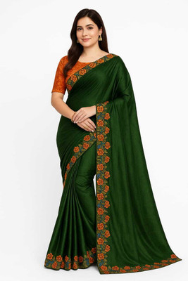 AMITA Solid/Plain Bhagalpuri Georgette Saree(Dark Green)