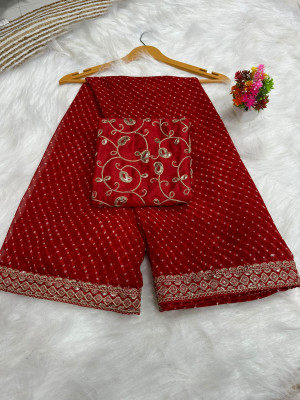 Sahaj Creation Embroidered Leheria Georgette Saree(Red)