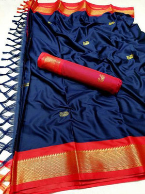 Hani Fab Woven Paithani Cotton Silk Saree(Blue)