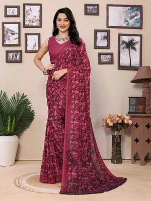 Falessa Printed, Graphic Print Daily Wear Georgette Saree(Magenta)