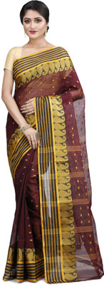 DipDiya Woven, Solid/Plain Tant Pure Cotton Saree(Maroon)