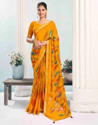Panchvati NX Printed Bollywood Chiffon Saree(Yellow)