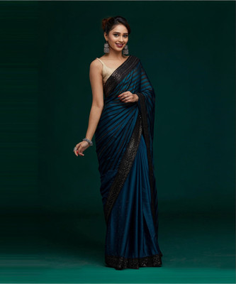 Divastri Embellished Bollywood Silk Blend Saree(Dark Blue)