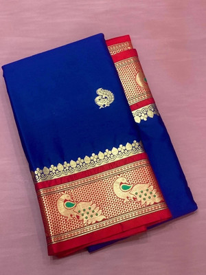 riddhi shivaay feb Woven Paithani Cotton Silk Saree(Blue)
