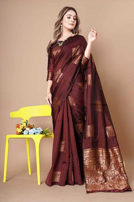 Om Creation Self Design Chanderi Polyester Saree(Maroon)