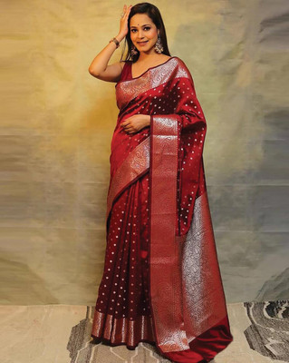 PARAMPARA CREATION Embellished Banarasi Pure Silk Saree(Maroon)