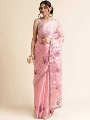 FABMORA Embroidered, Embellished Bollywood Organza Saree(Multicolor)