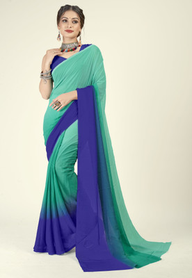 kashvi sarees Solid/Plain Bollywood Georgette Saree(Light Blue, Blue)