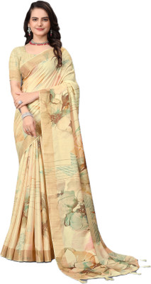 SHRIMAY Floral Print Bollywood Jute Silk Saree(Multicolor)
