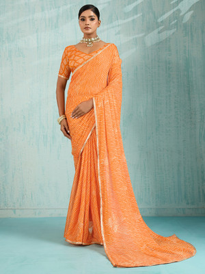 ANOUK Printed Leheria Chiffon Saree(Orange)