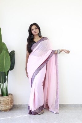 Divastri Solid/Plain Bollywood Georgette Saree(Pink)