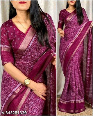 Mayra Nx Printed Bollywood Cotton Blend Saree(Purple)