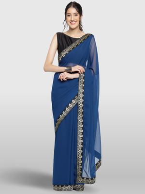 The Textile Hub Solid/Plain Bollywood Georgette Saree(Blue)