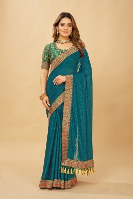 Aadishakti Fashion Embellished Bhagalpuri Silk Blend Saree(Blue)