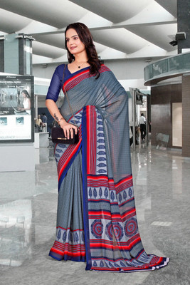 Feminista Printed, Solid/Plain Daily Wear Georgette, Silk Blend Saree(Grey)