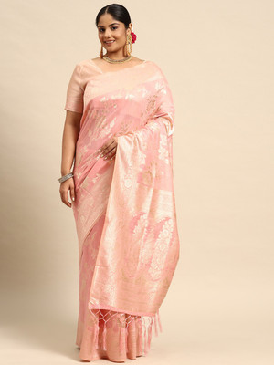 Sztori Woven, Self Design Bollywood Cotton Linen Saree(Pink)