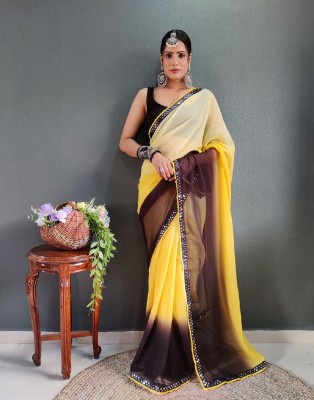 Apnisha Solid/Plain Bollywood Georgette Saree(Yellow)