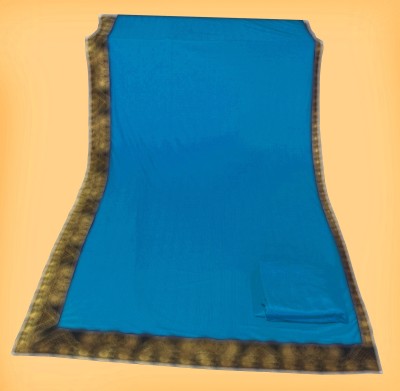 Anugrah Textile Solid/Plain Banarasi Lycra Blend, Chiffon Saree(Blue)