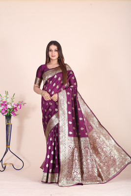 ishimira Woven, Self Design Banarasi Jacquard, Silk Blend Saree(Magenta)