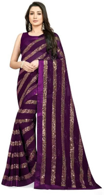 Apnisha Striped Bollywood Georgette Saree(Purple)