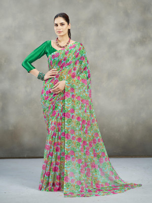GARDEN VARELI Printed Bollywood Chiffon Saree(Purple)