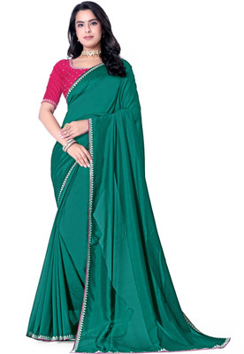 radhe creation Dyed Bollywood Silk Blend Saree(Light Green)