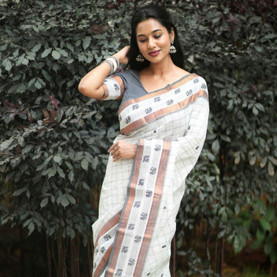 WOMENELEGENCE Embellished Banarasi Pure Silk Saree(White)