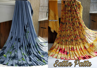 Sita Floral Print Bollywood Georgette Saree(Pack of 2, Grey, Yellow)