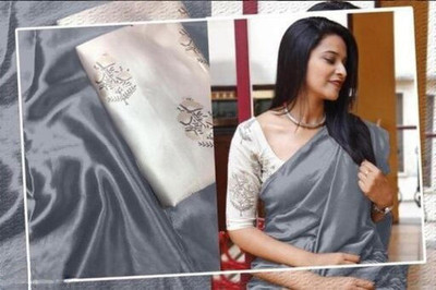 Arpita Fashion Color Block, Solid/Plain Bollywood Satin Saree(Grey)