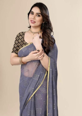 JiproStore Printed Daily Wear Chiffon Saree(Grey)
