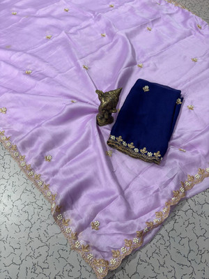 Pfancy silk Embroidered Kanjivaram Polyester Saree(Purple)