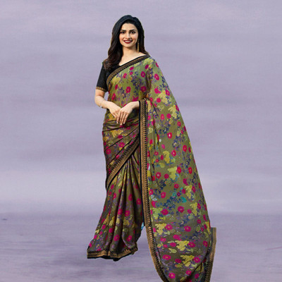 ROOP SUNDARI SAREES Printed, Self Design, Floral Print Daily Wear Pure Silk Saree(Grey)