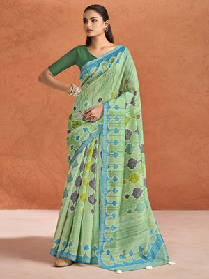 Divastri Printed Bollywood Tussar Silk Saree(Green)