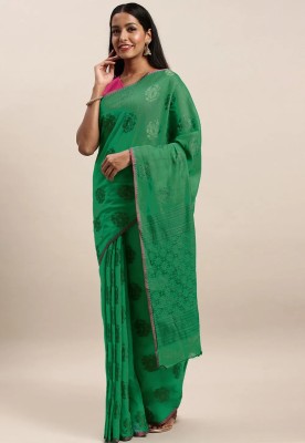 Manokamna Woven Chanderi Cotton Silk Saree(Green)