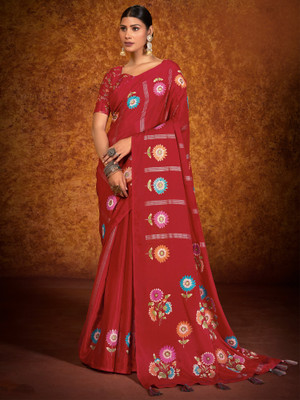 ANOUK Printed Daily Wear Chiffon Saree(Red)