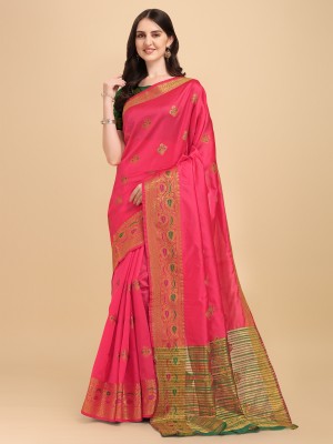 UNART CLOTHING Woven Kanjivaram Cotton Silk Saree(Pink)