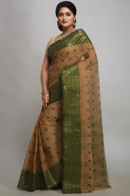 ROOTS Self Design, Woven Tant Pure Cotton Saree(Green)