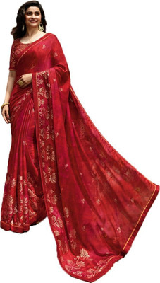 RAJESHWAR FASHION Printed Bollywood Pure Silk Saree(Red)