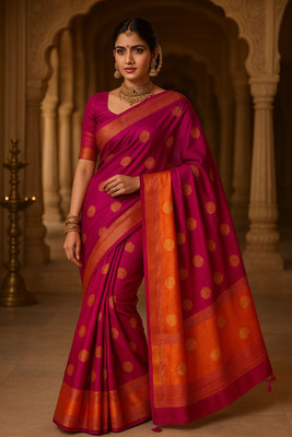SARADA HANDLOOM Solid/Plain Daily Wear Pure Cotton Saree(Pink)