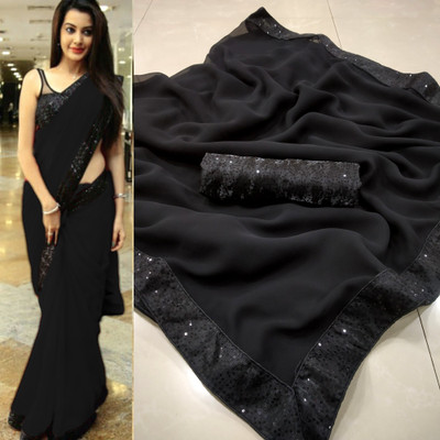 Sareez House Embroidered Bollywood Georgette Saree(Black)