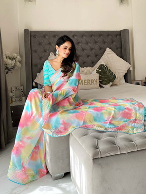 ANOUK Printed Chanderi Silk Blend Saree(Multicolor)