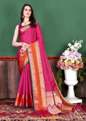 PHEASANT Woven Chettinadu Silk Blend, Art Silk Saree(Pink)