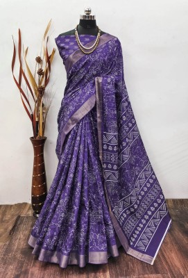 SARIMANIA Woven, Digital Print Kanjivaram Cotton Silk, Art Silk Saree(Purple)