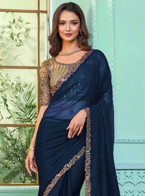 MADHUR HAND WORK ART Embroidered Daily Wear Chiffon Saree(Blue)