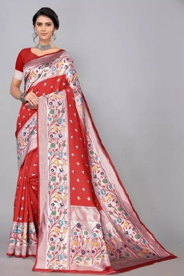 GRANTHAM Woven Paithani Art Silk Saree(Red)